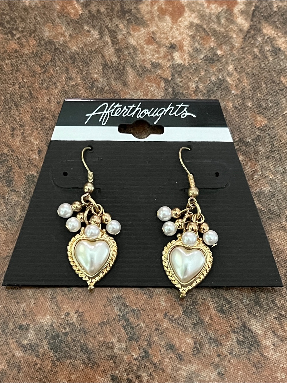 Gold Heart Pearl Dangle Earrings
